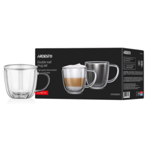 ARDESTO Double wall mug set with handles 350ml, 2pcs, borosilicate glass, transparent