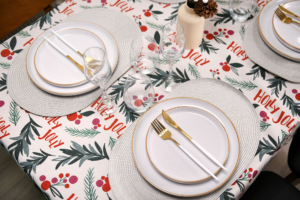 ARDESTO Tablecloth Happy Holidays 120х140cm, 90% polyester, 10% cotton, white holly