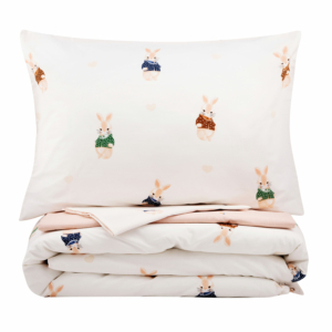 ARDESTO Bedding set 1.5 Gloria, sateen, rabbits, beige, duvet cover160x220cm, bed sheet 160x220cm, pillowcases (2) 50x70cm, 100% cotton