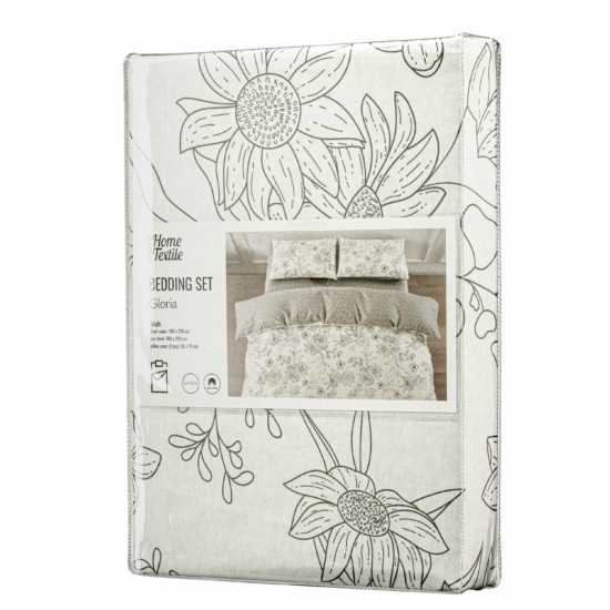 ARDESTO Bedding set 1.5 Gloria, sateen, flowers, beige, duvet cover160x220cm, bed sheet 160x220cm, pillowcases (2) 50x70cm, 100% cotton