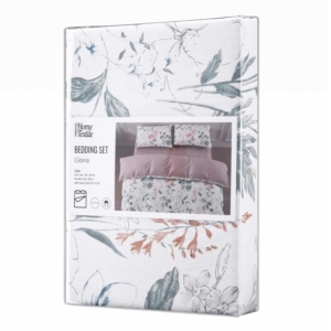 ARDESTO Bedding set 1.5 Gloria, sateen, flowers, lilac, duvet cover160x220cm, bed sheet 160x220cm, pillowcases (2) 50x70cm, 100% cotton