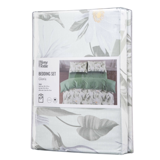 ARDESTO Bedding set 1.5 AGloria, sateen, flowers, green, duvet cover160x220cm, bed sheet 160x220cm, pillowcases (2) 50x70cm, 100% cotton