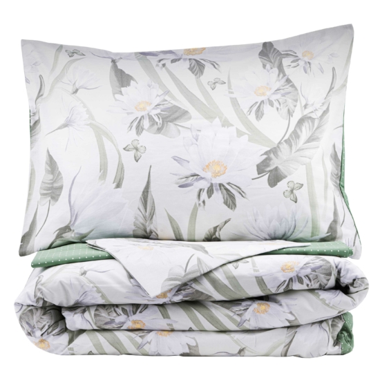 ARDESTO Bedding set 1.5 AGloria, sateen, flowers, green, duvet cover160x220cm, bed sheet 160x220cm, pillowcases (2) 50x70cm, 100% cotton