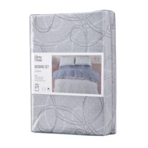 ARDESTO Bedding set 1.5 Gloria, sateen, geometry, grey-blue, duvet cover160x220cm, bed sheet 160x220cm, pillowcases (2) 50x70cm, 100% cotton