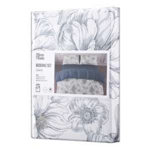 ARDESTO Bedding set 1.5  Gloria, sateen, peonies, dark blue, duvet cover160x220cm, bed sheet 160x220cm, pillowcases (2) 50x70cm, 100% cotton