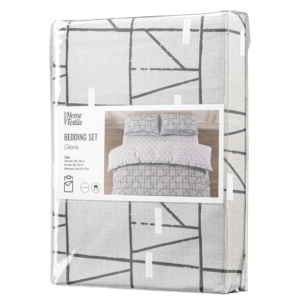 ARDESTO Bedding set 1.5 Gloria, sateen, geometry, grey, duvet cover160x220cm, bed sheet 160x220cm, pillowcases (2) 50x70cm, 100% cotton