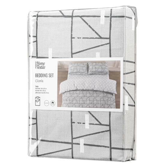 ARDESTO Bedding set 1.5 Gloria, sateen, geometry, grey, duvet cover160x220cm, bed sheet 160x220cm, pillowcases (2) 50x70cm, 100% cotton