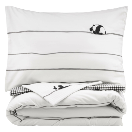 ARDESTO Bedding set 1.5 Gloria, sateen, pandas, checkered, duvet cover160x220cm, bed sheet 160x220cm, pillowcases (2) 50x70cm, 100% cotton