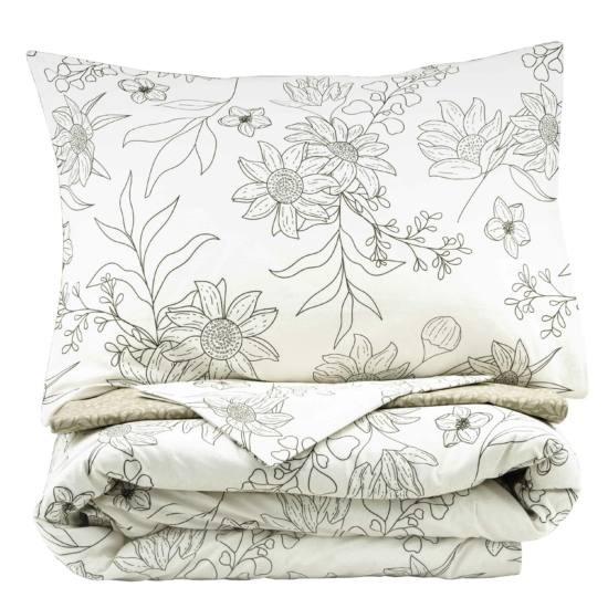 ARDESTO Bedding set 2.0 Gloria, sateen, flowers, beige, duvet cover 200x220cm, bed sheet 230x240cm, pillowcases (2) 50x70cm, 100% cotton