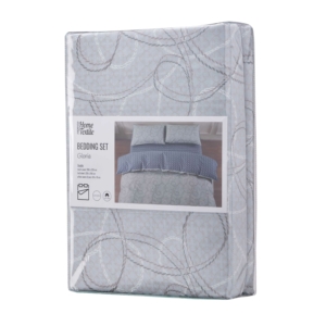 ARDESTO Bedding set 2.0 Gloria, sateen, geometry, grey-blue, duvet cover 200x220cm, bed sheet 230x240cm, pillowcases (2) 50x70cm, 100% cotton