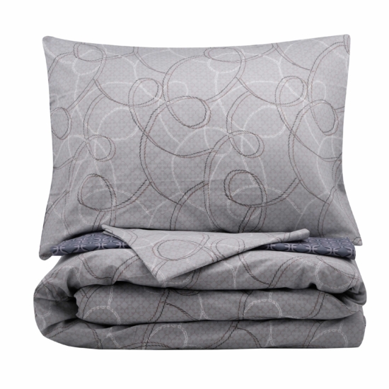 ARDESTO Bedding set 2.0 Gloria, sateen, geometry, grey-blue, duvet cover 200x220cm, bed sheet 230x240cm, pillowcases (2) 50x70cm, 100% cotton