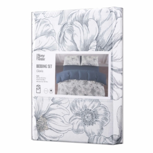 ARDESTO Bedding set 2.0 Gloria, sateen, peonies, dark blue, duvet cover 200x220cm, bed sheet 230x240cm, pillowcases (2) 50x70cm, 100% cotton