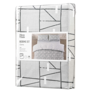 ARDESTO Bedding set 2.0 Gloria, sateen, geometry, grey, duvet cover 200x220cm, bed sheet 230x240cm, pillowcases (2) 50x70cm, 100% cotton