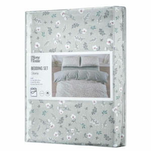 ARDESTO Bedding set 2.0 Gloria, sateen, small flowers, grey, duvet cover 200x220cm, bed sheet 230x240cm, pillowcases (2) 50x70cm, 100% cotton