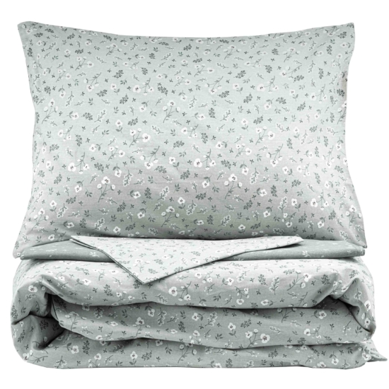 ARDESTO Bedding set 2.0 Gloria, sateen, small flowers, grey, duvet cover 200x220cm, bed sheet 230x240cm, pillowcases (2) 50x70cm, 100% cotton