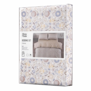 ARDESTO Bedding set 2.0 Gloria, sateen, wildflowers, beige, duvet cover 200x220cm, bed sheet 230x240cm, pillowcases (2) 50x70cm, 100% cotton