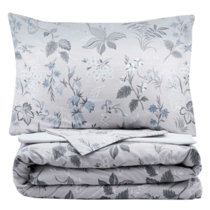 ARDESTO Bedding set 2.0 Gloria, sateen, wildflowers, light grey, duvet cover 200x220cm, bed sheet 230x240cm, pillowcases (2) 50x70cm, 100% cotton