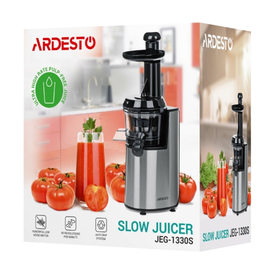 ARDESTO auger juicer, 200W, bowl-0.6L, cake-0.6L, plastic/iron, silver-black