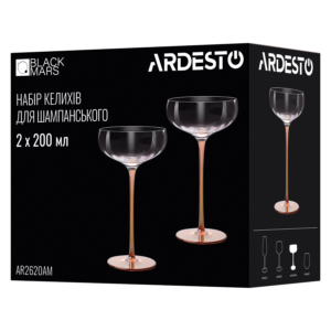 ARDESTO Набор бокалов для шампанского Black Mars Amber 200мл, 2шт, стекло, прозрачно-золотистый