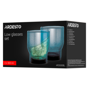 ARDESTO Low glasses set Bubble 300ml, 2pcs, скло, blue