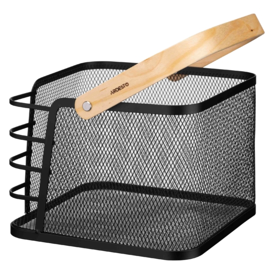 ARDESTO Basket with handle Midori 24х23.5х16.1cm, metal, wood, black