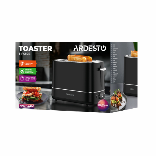 ARDESTO Toaster T-F420B, 800W, plastic, 2 slots, black