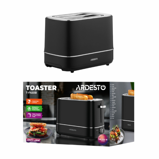 ARDESTO Toaster T-F420B, 800W, plastic, 2 slots, black