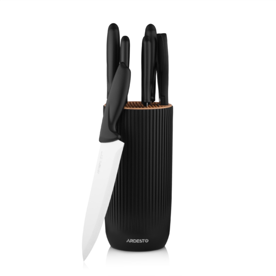ARDESTO Knives Set with block Gemini, 7pcs, stainless steel, plastic, black