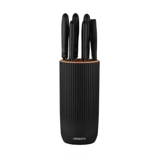 ARDESTO Knives Set with block Gemini, 7pcs, stainless steel, plastic, black