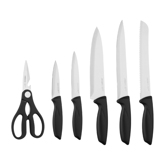 ARDESTO Knives Set with block Gemini, 7pcs, stainless steel, plastic, black