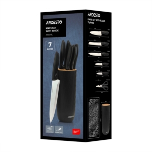 ARDESTO Knives Set with block Gemini, 7pcs, stainless steel, plastic, black