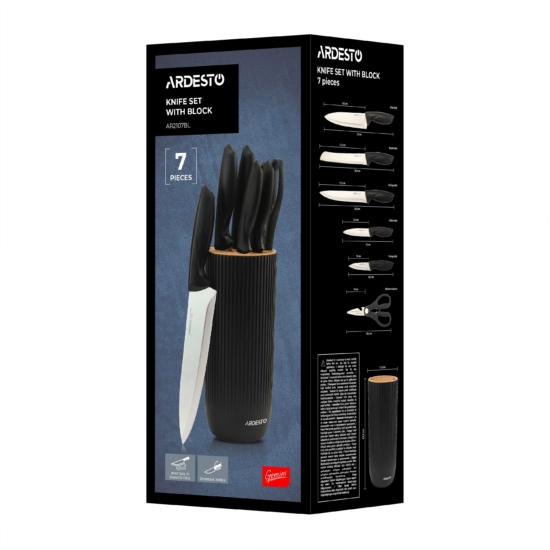 ARDESTO Knives Set with block Gemini, 7pcs, stainless steel, plastic, black