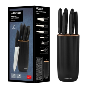 ARDESTO Knives Set with block Gemini, 7pcs, stainless steel, plastic, black