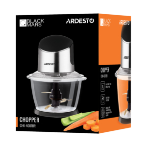 ARDESTO Измельчитель CHK-4001BR — 400Вт/1л/стеклянная чаша/покрытие soft touch/ серебр.-черный