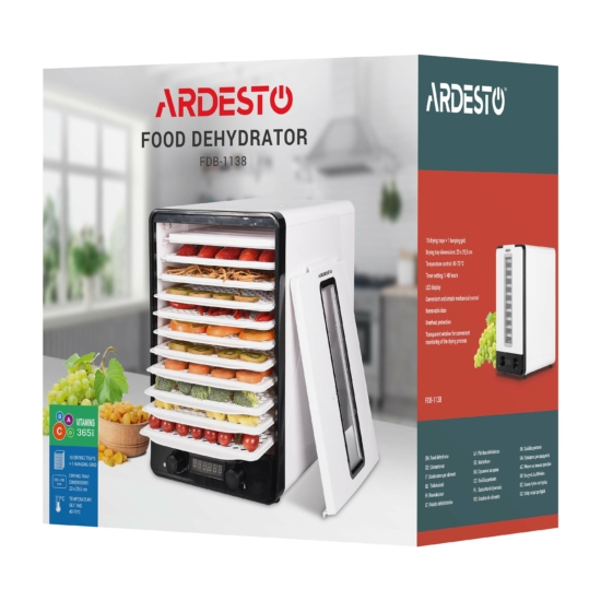 ARDESTO Dryer for products FDB-1138, 550W, pallets -10+1x3cm, max-70°С, temperature adjustment, plastic, white