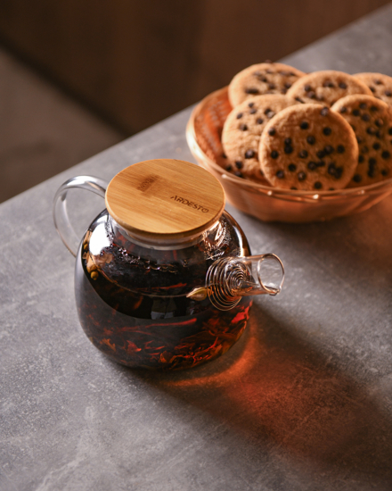 ARDESTO Teapot Gemini 800ml, borosilicate glass, bamboo, transparent