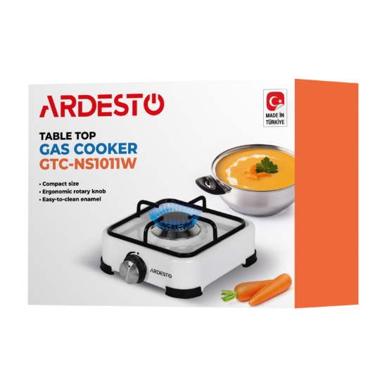 ARDESTO Gas Cooktop GTC-NS1011W, gas type LPG, 1 alum. burner, enamel body, painted grid, color: white