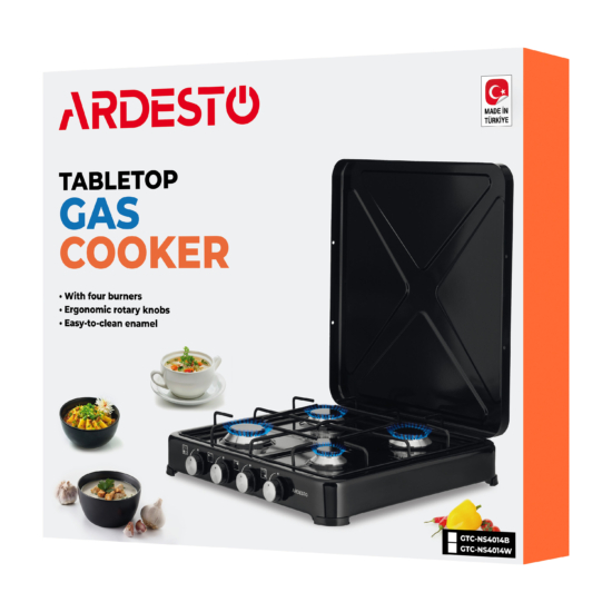 ARDESTO Плитка газова настільна GTC-NS4014B, тип газу LPG, 4 алюмін. пальника, емальован. корпус, фарбов. решітка, кришка, колір: чорний