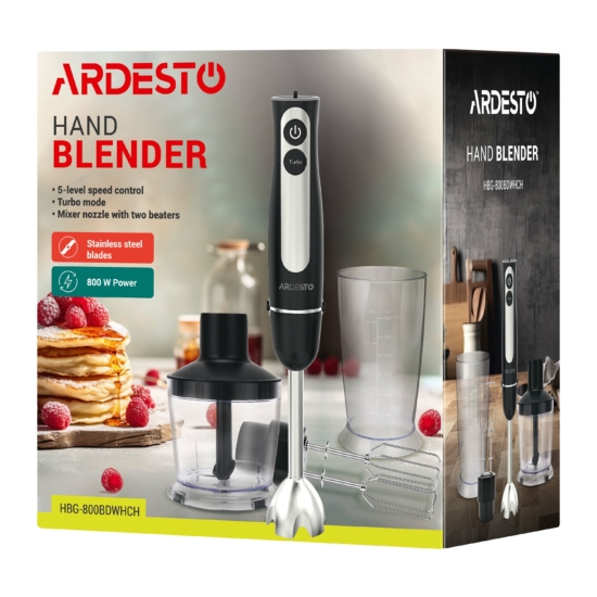 ARDESTO Блендер погружной HBG-800BDWHCH, 800Вт, 3в1, чаша-600мл, 500, черно-серебристый