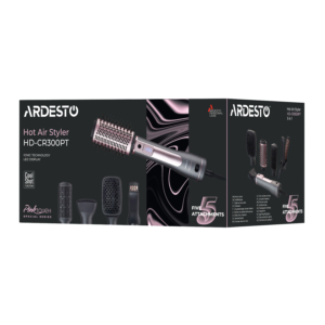 ARDESTO Фен-щётка Brush Pink Touch,1200Вт, 2скорости, 2 темп. режима, LED-дисплей, функция ионизации , 4 насадки, серый+розовый