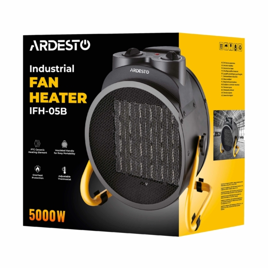 ARDESTO Теплова гармата електрична IFH-05B 5 кВт, 50 м2, 470 м3/г, керамічний. нагрів. елемент, IP20, мех. керування