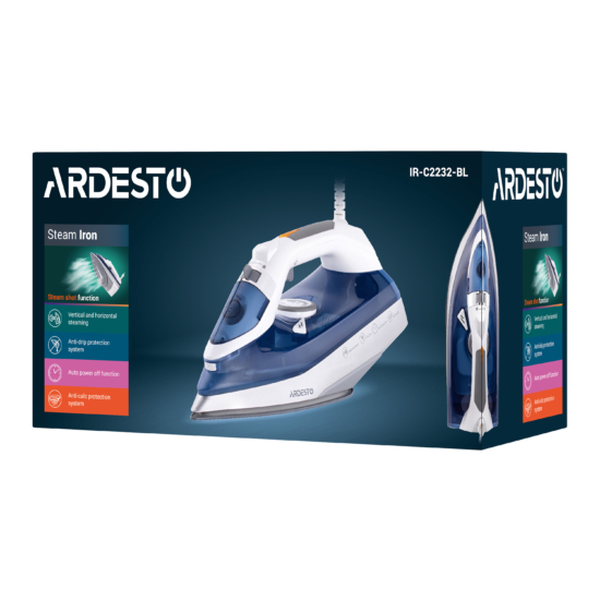 ARDESTO Утюг IR-C2232-BL, 2200Вт, 320мл, паровой удар, керам. подошва, синийУтюг IR-C2232-BL, 2200Вт, 320мл, паровой удар, керам. подошва, синий