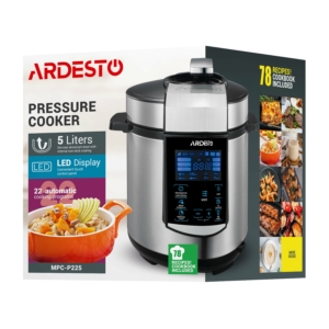 ARDESTO multicooker-pressure cooker MPC-P225, 900W, bowl-5L, electronic control, recipes book, inox+plastic, silver
