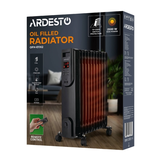 ARDESTO Oil radiator, 25m2, 2500w, electr. control, 11 sections, remote control, black