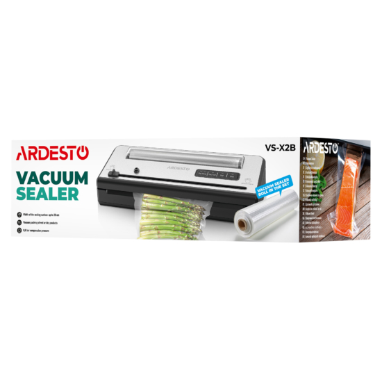 ARDESTO Vacuum Sealer for rolls and packages, 110W, 28сm, electronic control, +1 roll, plastic+ inox, silver