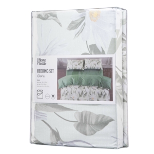 ARDESTO Bedding set 2.0 Gloria, sateen, flowers, green, duvet cover 200x220cm, bed sheet 230x240cm, pillowcases (2) 50x70cm, 100% cotton