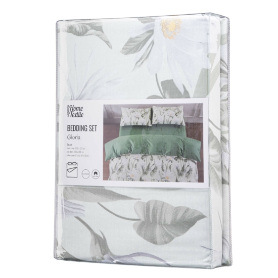ARDESTO Bedding set 2.0 Gloria, sateen, flowers, green, duvet cover 200x220cm, bed sheet 230x240cm, pillowcases (2) 50x70cm, 100% cotton
