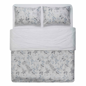 ARDESTO Bedding set 2.0 Gloria, sateen, wildflowers, light grey, duvet cover 200x220cm, bed sheet 230x240cm, pillowcases (2) 50x70cm, 100% cotton