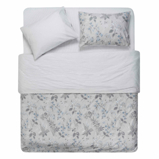 ARDESTO Bedding set 2.0 Gloria, sateen, wildflowers, light grey, duvet cover 200x220cm, bed sheet 230x240cm, pillowcases (2) 50x70cm, 100% cotton