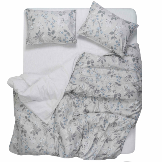 ARDESTO Bedding set 2.0 Gloria, sateen, wildflowers, light grey, duvet cover 200x220cm, bed sheet 230x240cm, pillowcases (2) 50x70cm, 100% cotton